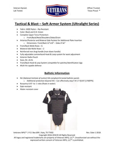 VETERANS MFG® TACTICAL & BLAST SOFT ARMOR VEST SYSTEM IIIA+